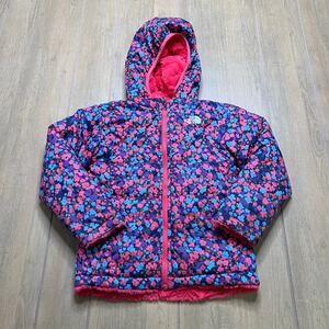 The North Face Perrito Reversible Jacket Girl's 5T Pink Floral Sherpa Hooded